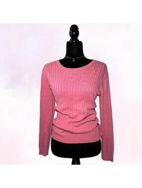 Izod Pink Cable Knit Sweater Preppy Soft Girl Size L
